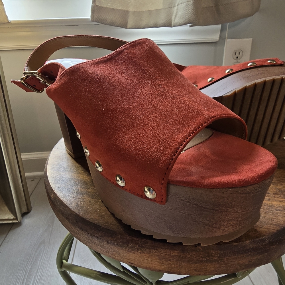 Wonderly Terracota Oakly Suede Block Heel Women's Rust Platform Sandals Size 8 - Picture 12 of 13